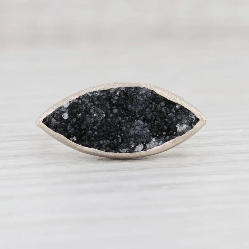 three-stone engagement rings for women-New Nina Nguyen Ring Druzy Black Quartz Sterling Silver Size 7