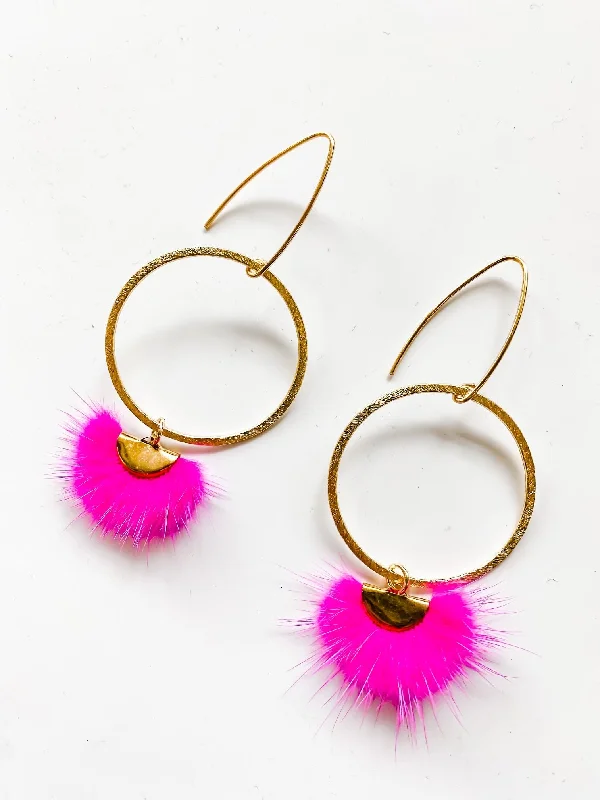 cute stud earrings for women-Fan girl Feather Earrings - Hot Pink