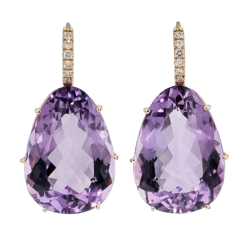 gold stud earrings for women-Amethyst Diamond Pave Rose Gold Drop Earrings