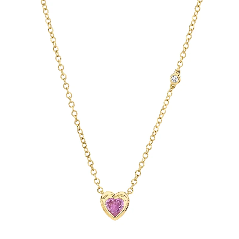 gemstone pendant necklaces for women-MINI ME PINK SAPPHIRE BEZEL HEART NECKLACE