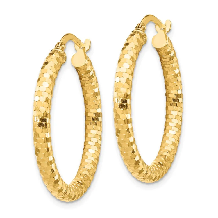 hoop earrings for women-14K 3x27mm Diamond-cut Hoop Earrings