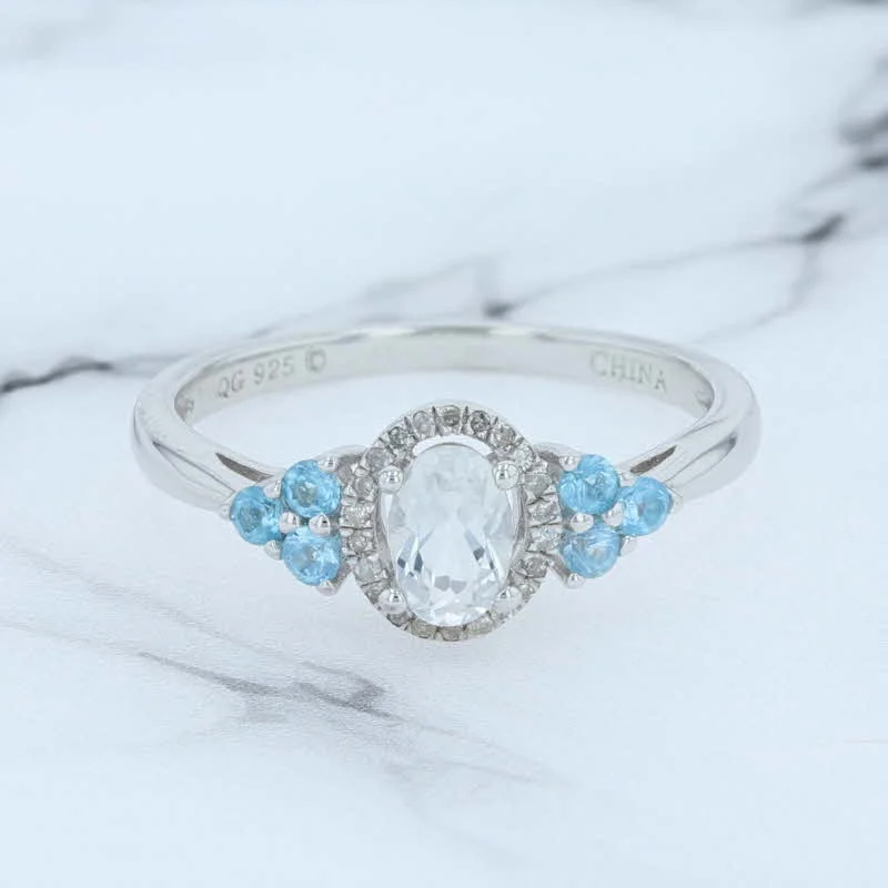 wedding engagement rings for women-New 0.82ctw Clear Blue Topaz Diamond Halo Ring Sterling Silver Size 8.25 925