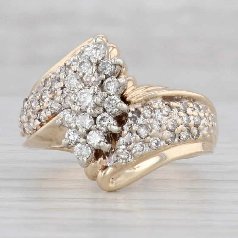 heart-shaped engagement rings for women-1ctw Diamond Cluster Bypass Ring 10k Yellow Gold Size 9 Cocktail