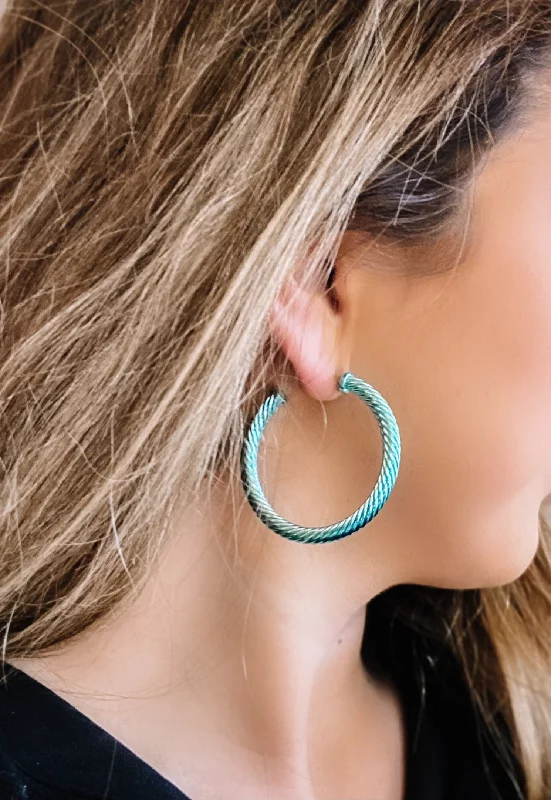 infinity earrings for women-Twisted Hoop Earring- Aqua