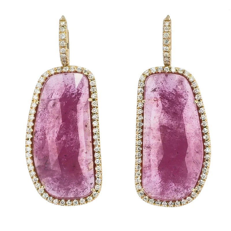 elegant earrings for women-Pink Sapphire Slice Drop Earrings