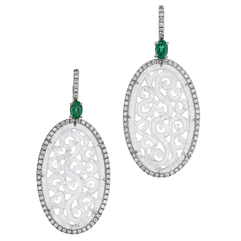 colorful stud earrings for women-Icy Jadeite and Zambian Emerald White Gold Drop Earrings