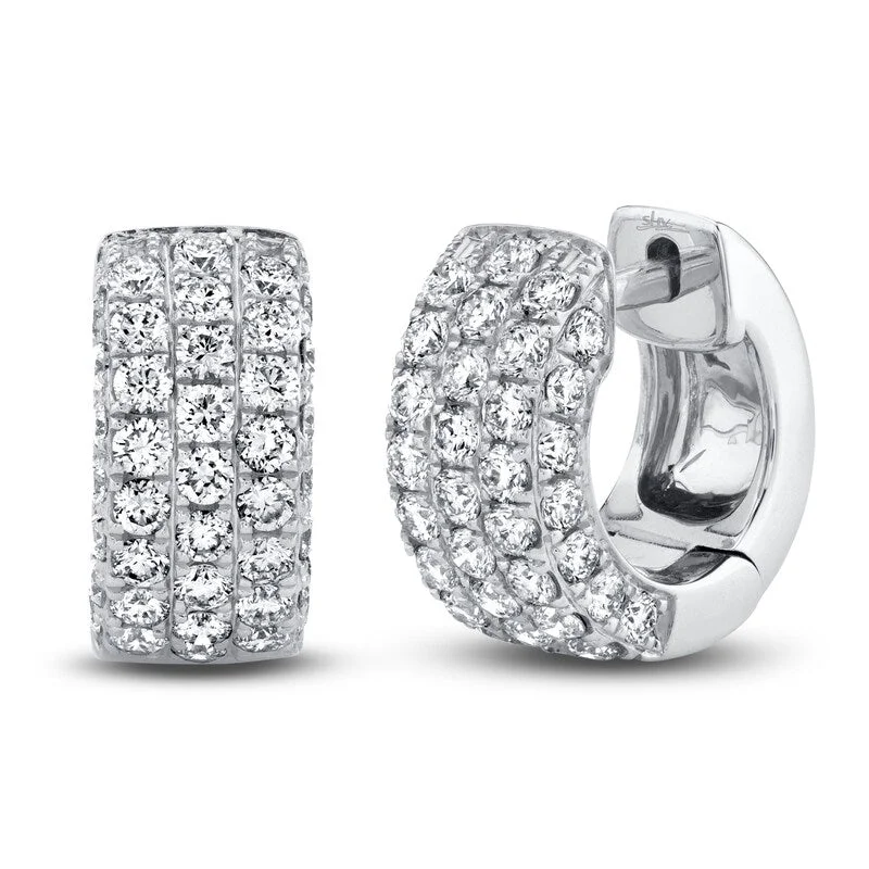 ear cuff earrings for women-Diamond White Gold Huggie Earrings