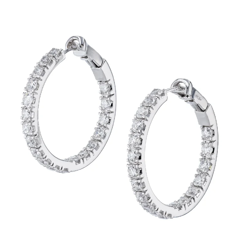 tassel earrings for women-Diamond White Gold Hoop Earrings