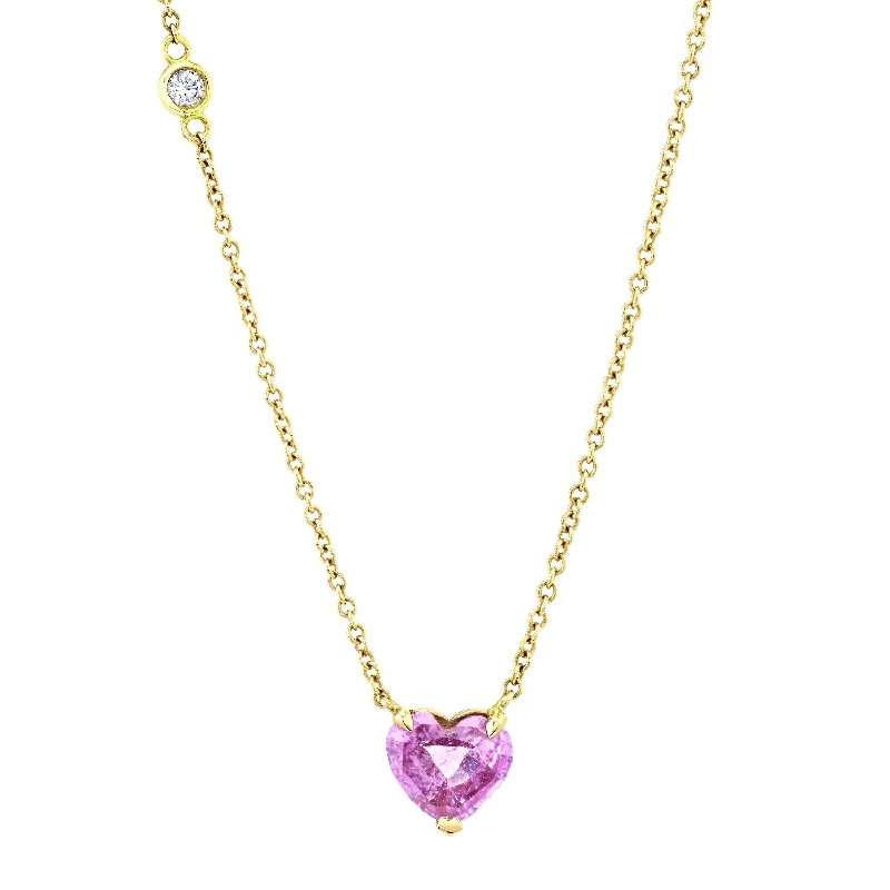 turtle necklaces for women-PINK SAPPHIRE SOLITAIRE HEART NECKLACE