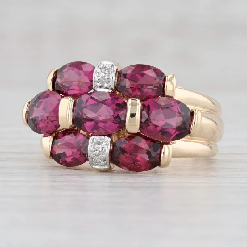 three-stone diamond engagement rings for women-5.3ctw Rhodolite Garnet Cluster Ring 14k Yellow Gold Size 7.25 Cocktail