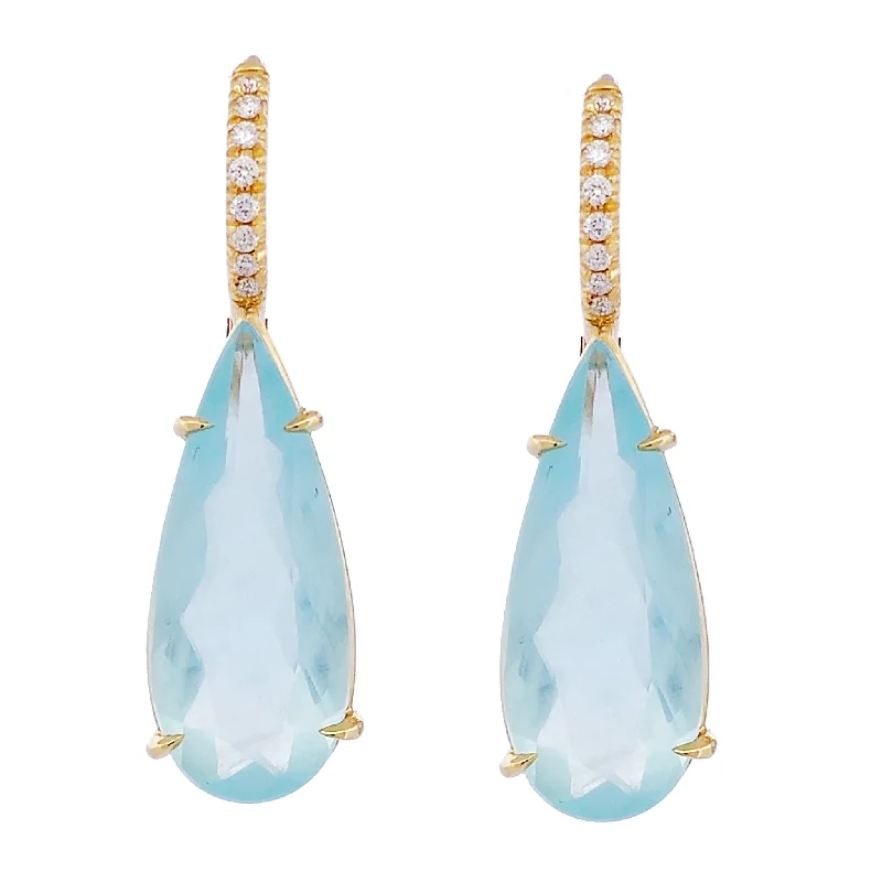 hoop earrings for women-Milky Aquamarine Yellow Gold Diamond Pave Drop Earrings