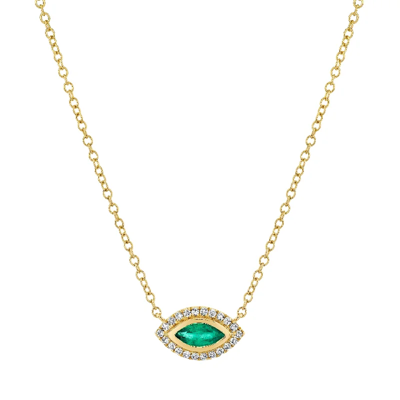 simple gold necklaces for women-READY TO SHIP EMERALD & DIAMOND MINI EVIL EYE PENDANT NECKLACE