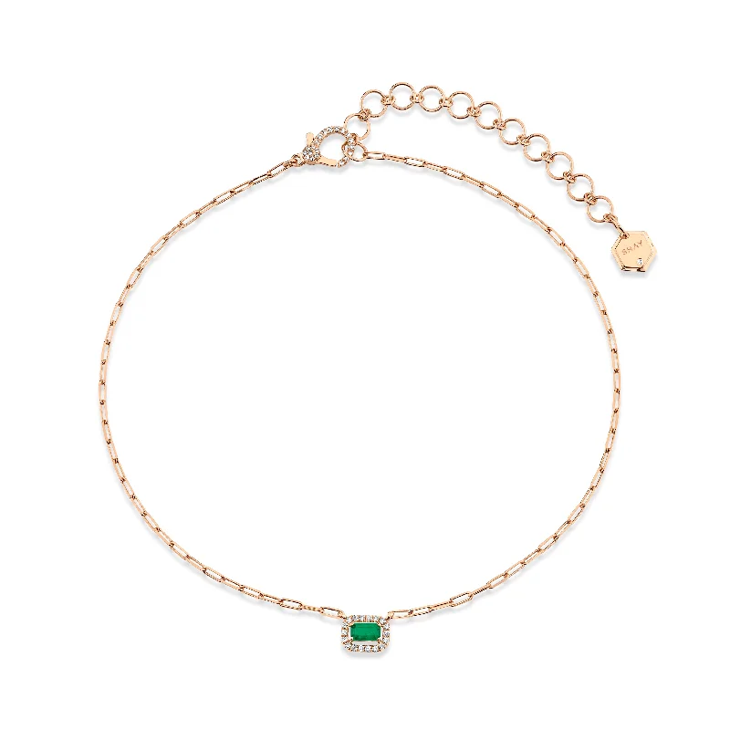 layered necklaces for women-MINI ME DIAMOND & EMERALD HALO DROP NECKLACE