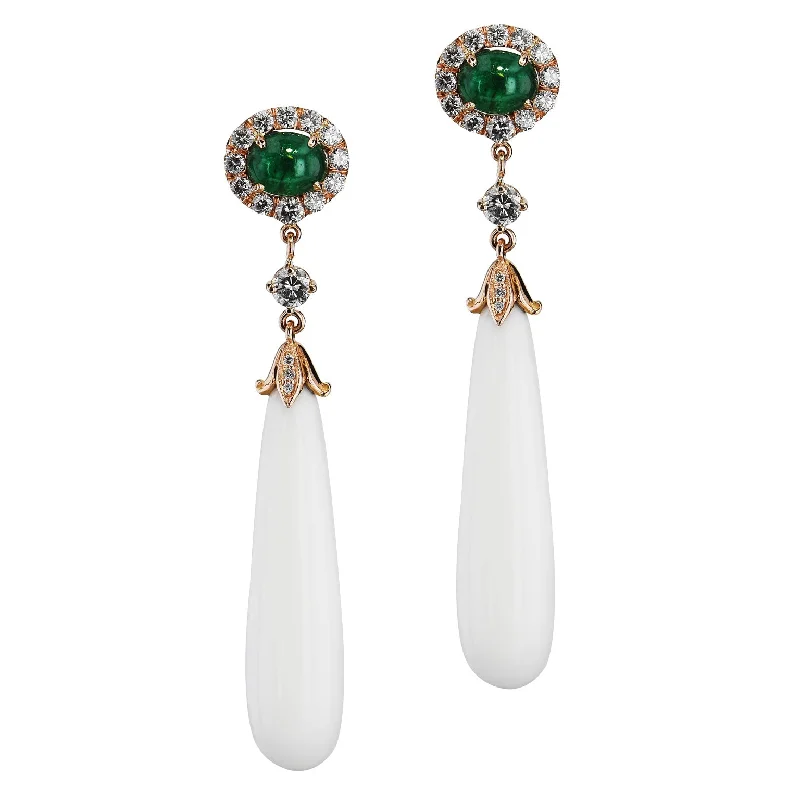 minimalist gold earrings for women-Zambian Emerald Agate Rose Gold Diamond Pave Drop Earrings