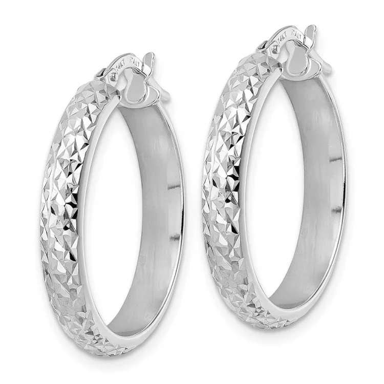 unique earrings for women-14K White Gold Diamond Cut Hoop Earrings