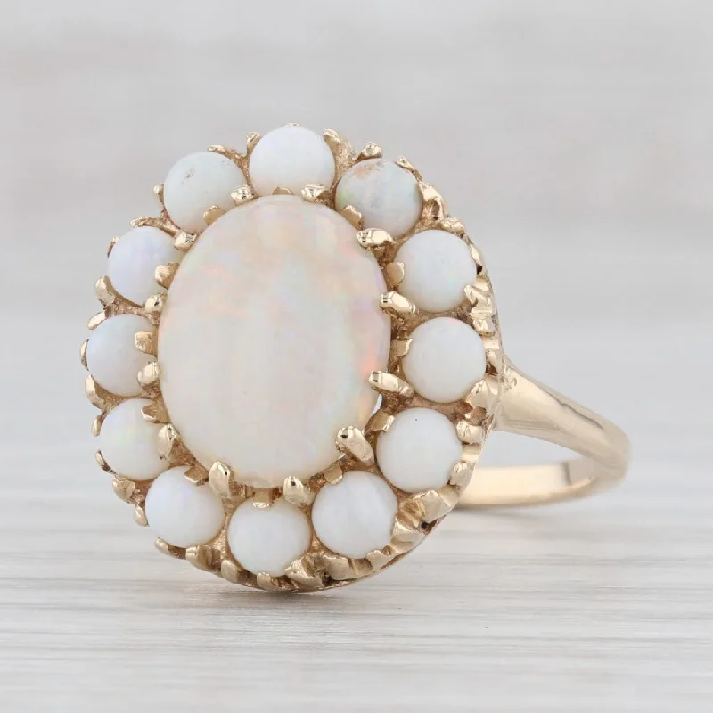 luxury engagement rings for women-Oval Opal Cabochon Ring 14k Yellow Gold Size 8.5 Cocktail