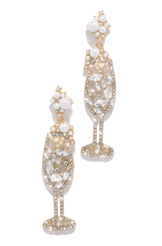 diamond earrings for women-Cheers To Love Embellished Cocktail Dangle Earring - Gold