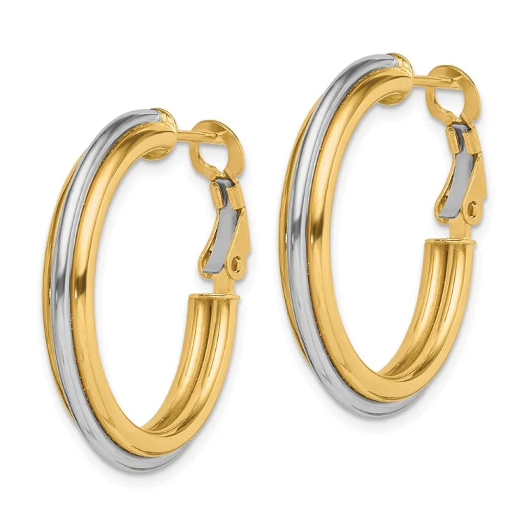 long earrings for women-14K Two-tone 28mm Polished Omega Back Hoop Earrings