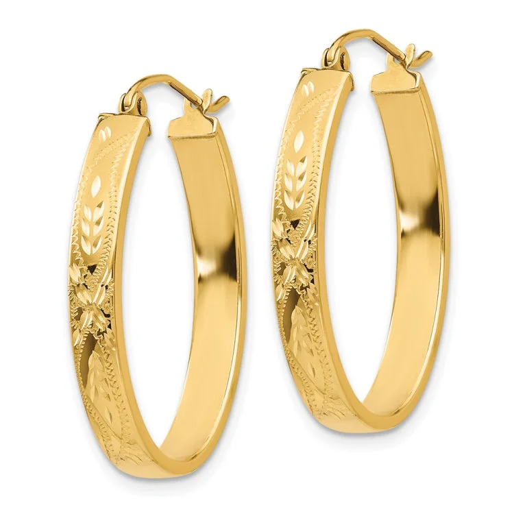 bohemian earrings for women-14k Satin & Diamond-Cut Oval Hoop Earrings