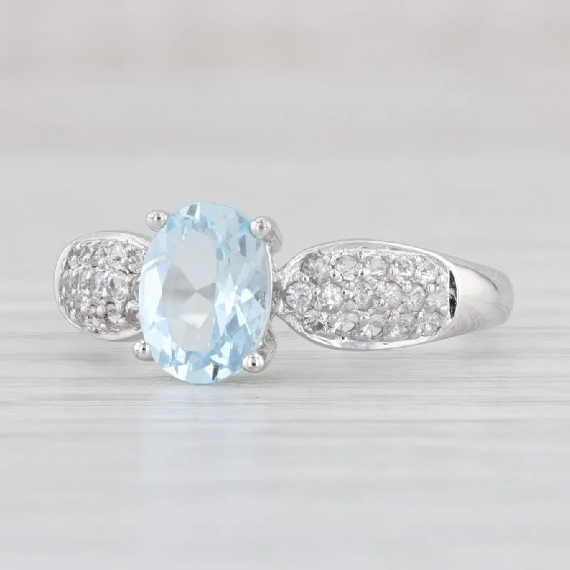 silver engagement rings for women-1.74ctw Oval Aquamarine Sapphire Ring 10k White Gold Size 8.25