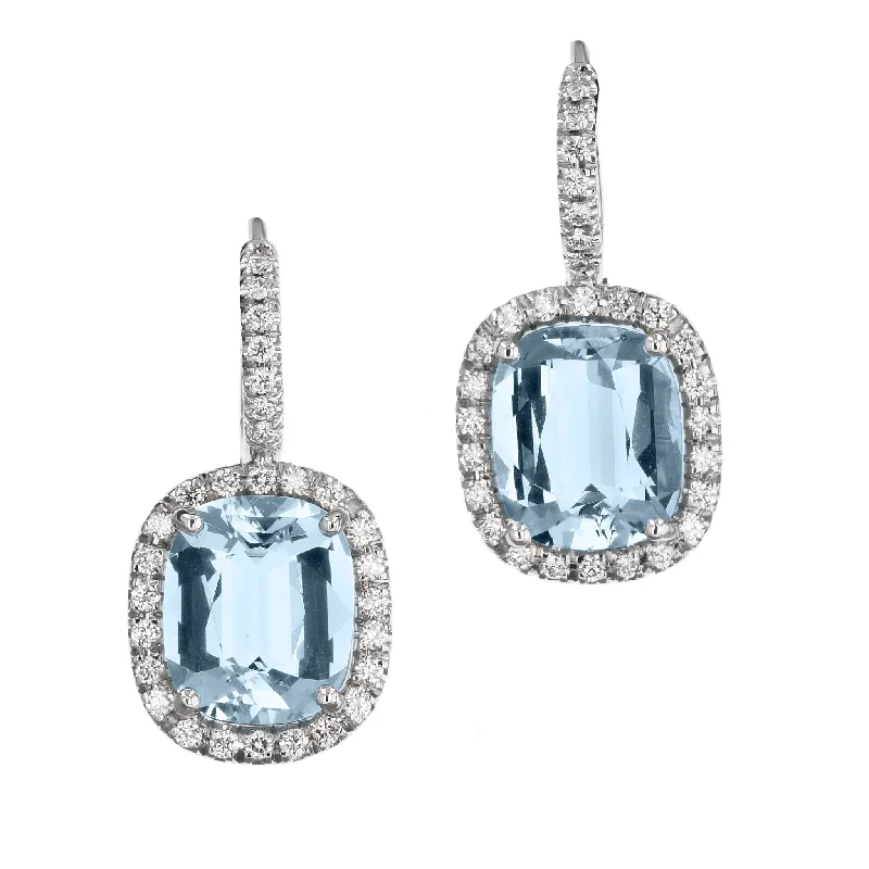 bridal drop earrings for women-Aquamarine White Gold Diamond Pave Drop Earrings