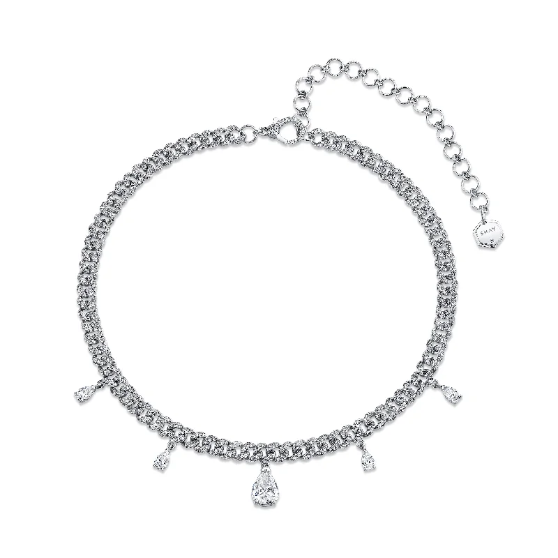 multi-chain necklaces for women-READY TO SHIP 5 DIAMOND PEARDROP MINI PAVE LINK NECKLACE