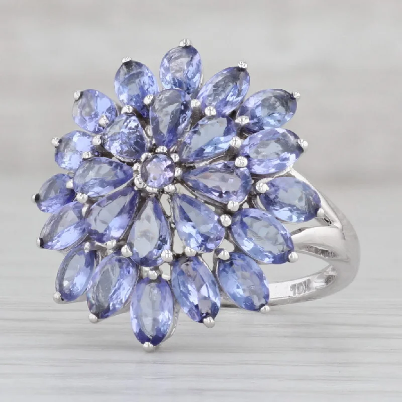 custom engagement rings for women-6.35ctw Tanzanite Flower Cluster Ring 10k White Gold Size 8.5 Cocktail