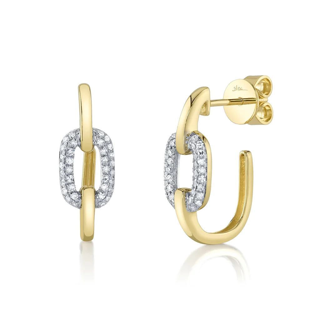 gold drop earrings for women-Yellow Gold Diamond Link Hoop Stud Earring