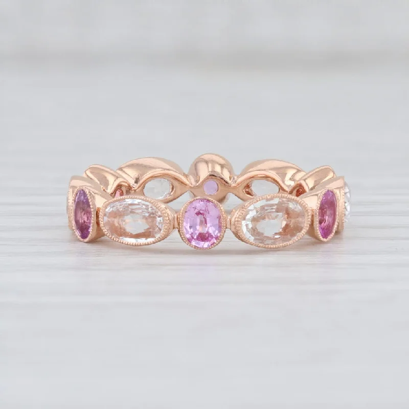 engagement rings with diamonds and sapphires for women-New Beverley K Pink White Sapphire Ring 14k Rose Gold Stackable Band Size 6.5