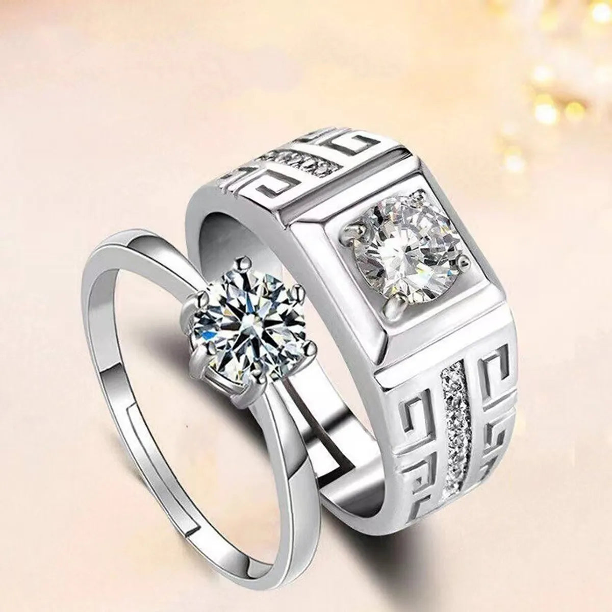 classic gold engagement rings for women-Simple Style Solid Color Metal Plating Inlay Zircon White Gold Plated Couple Open Ring