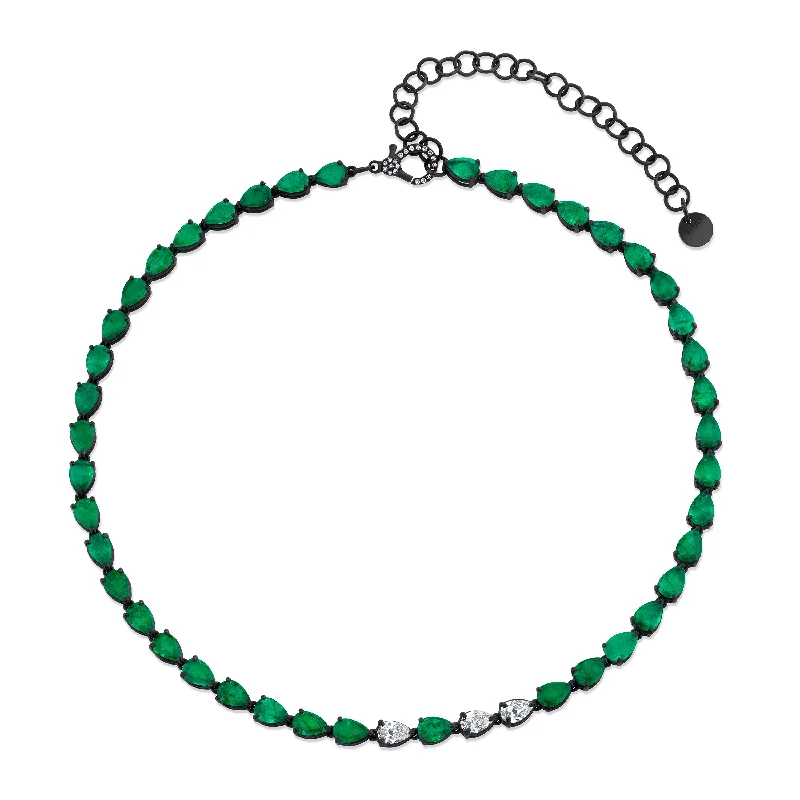 snake chain necklaces for women-READY TO SHIP EMERALD & DIAMOND PEAR DROP NECKLACE