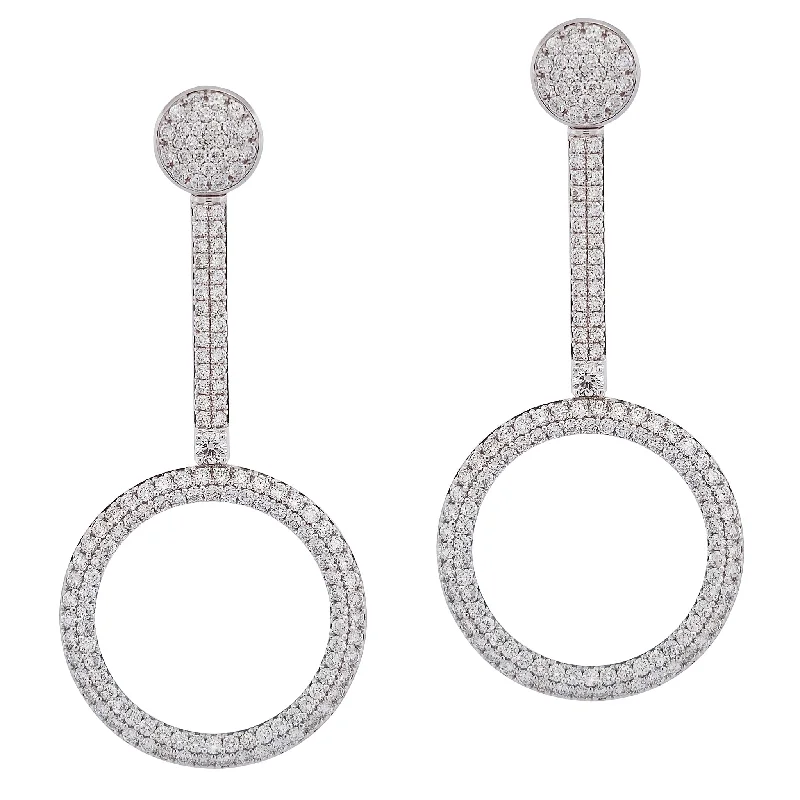 diamond earrings for women-Diamond Pave 18K White Gold Drop Earrings