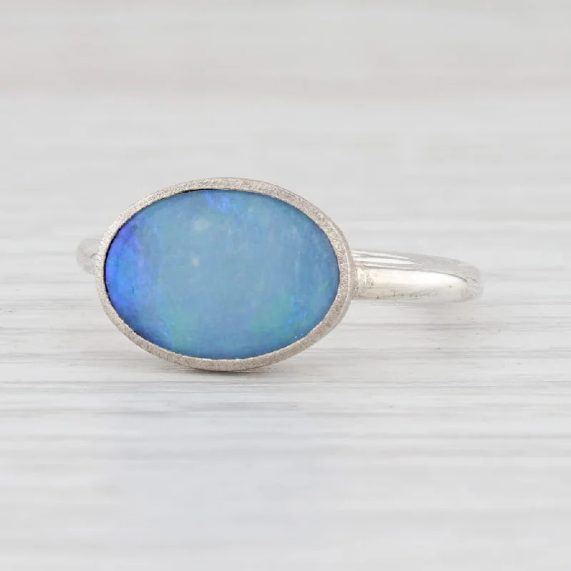 elegant engagement rings for women-New Nina Nguyen Blue Opal Ring Sterling Silver Size 7 Oval Solitaire