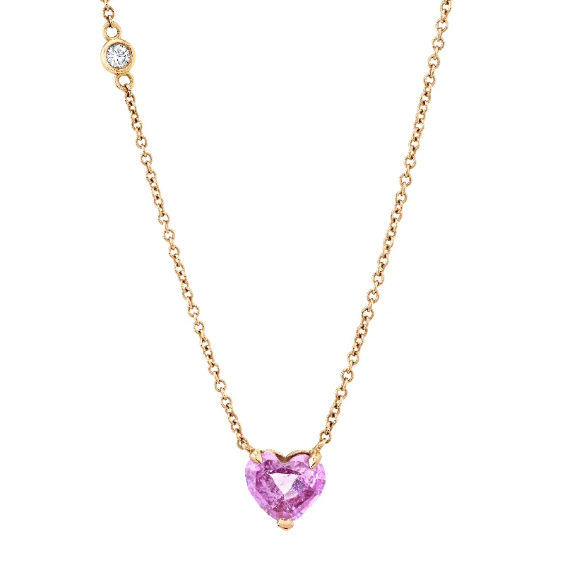 emerald necklaces for women-READY TO SHIP PINK SAPPHIRE SOLITAIRE HEART NECKLACE