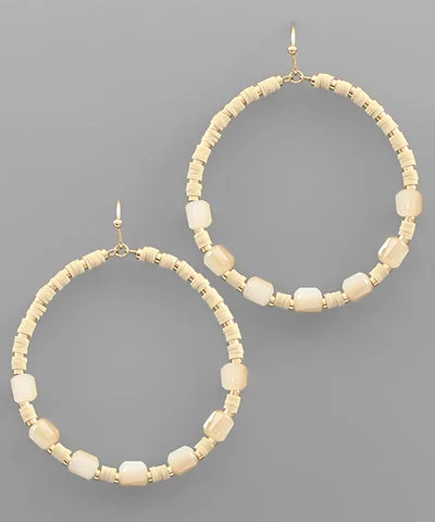 luxury earrings for women-Acrylic Bead Circle Earrings Beige