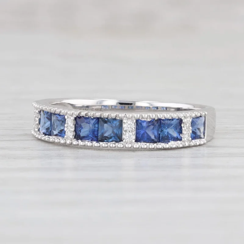 engagement rings with large diamonds for women-New 0.94ctw Blue Sapphire Diamond Stackable Ring 14k White Gold Sz 7.25 Stacking