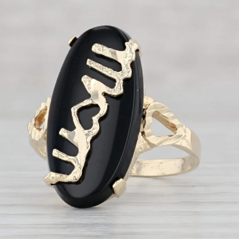 wide band engagement rings for women-Oval Onyx MOM Signet Ring 10k Yellow Gold Size 6.75