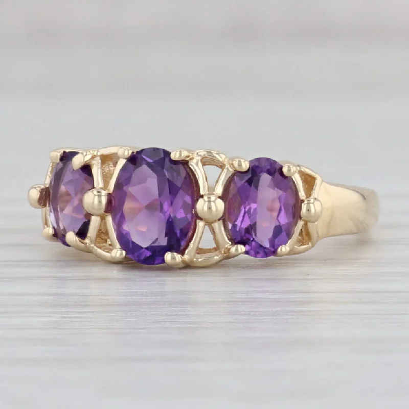 elegant engagement rings for women-1.50ctw Oval 3-Stone Amethyst Ring 14k Yellow Gold Size 7