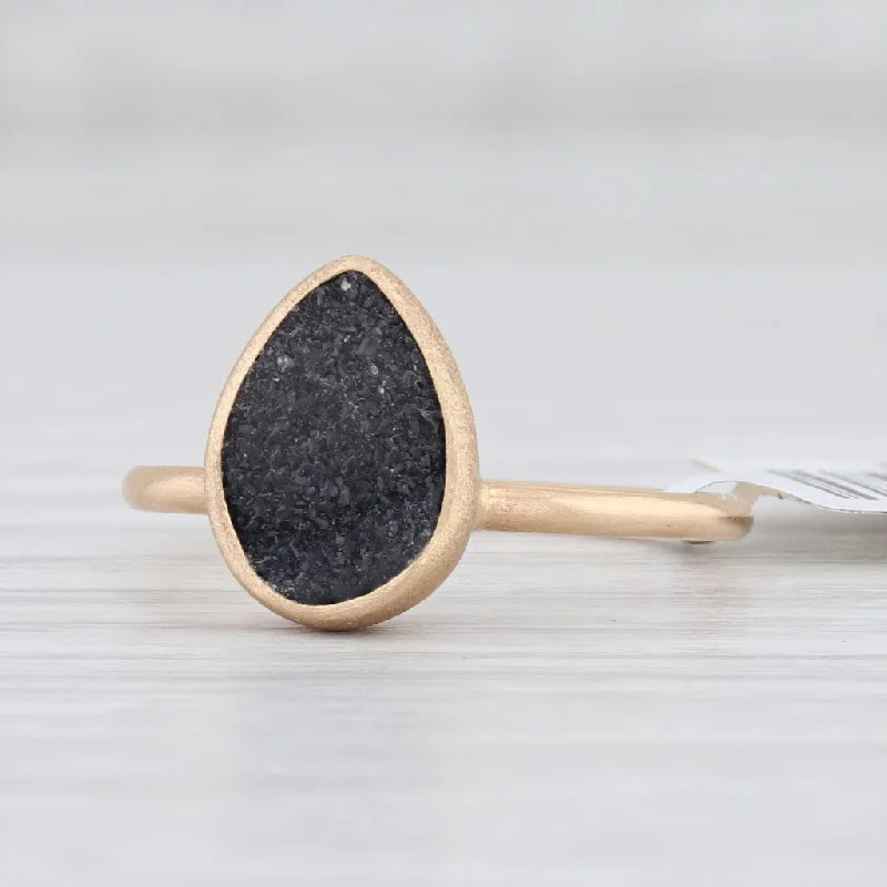 round diamond engagement rings for women-New Nina Nguyen Ring Black Druzy Quartz Adorn Petite 18k Gold Sz 6.75 Solitaire