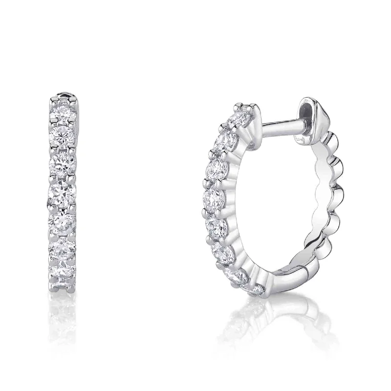 vintage earrings for women-14kt. White Gold Diamond Huggie Earrings with 0.34ct TW Diamond Pave