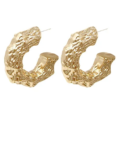 sparkly drop earrings for women-Textured Chunky C Hoops