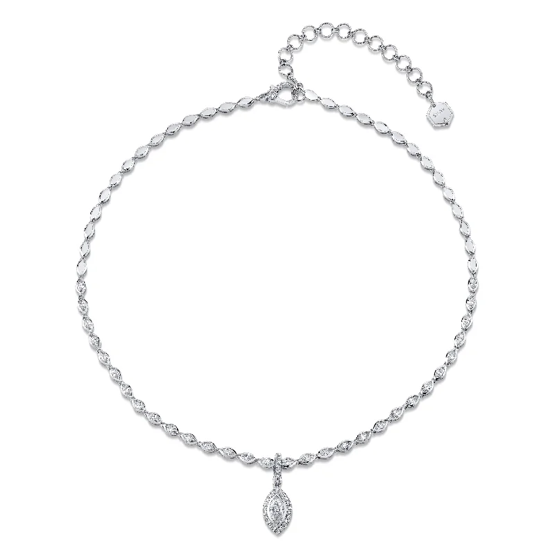 beaded necklaces for women-DIAMOND HALO MARQUISE CLIP DROP NECKLACE