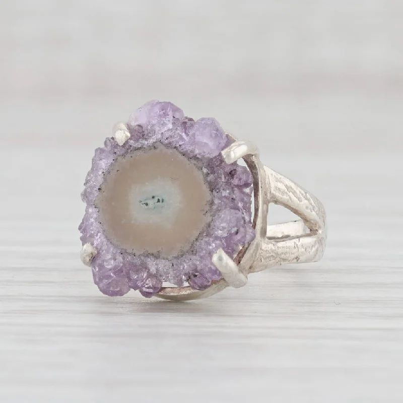 cushion diamond engagement rings for women-New Nina Nguyen Amethyst Geode Slice Sterling Silver Size 7 Statement