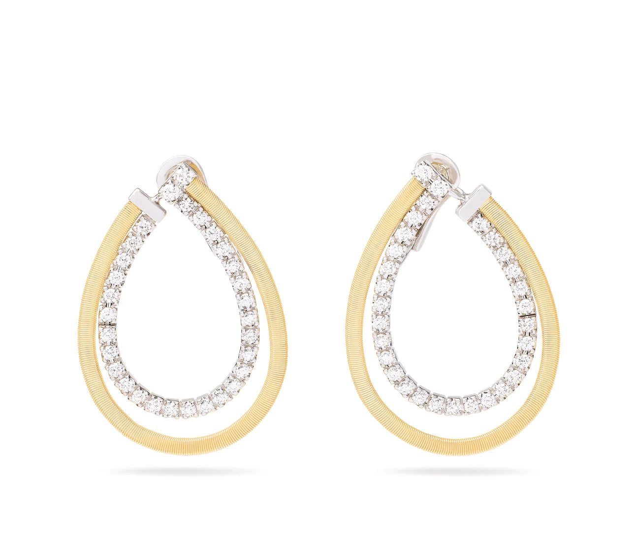 butterfly earrings for women-18kt Yellow and White Gold Diamond Double Oval Masai Hoop Earrings