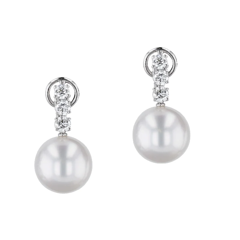 sterling silver stud earrings for women-Pearl White Gold and Diamond Drop Earrings