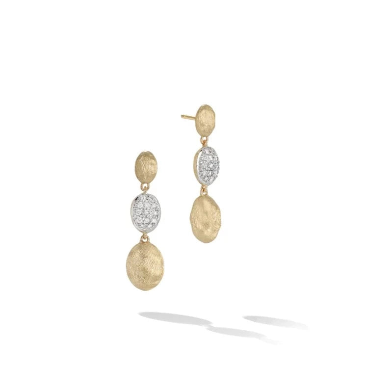 gem drop earrings for women-18kt Yellow Gold and Diamond Siviglia Collection Triple Drop Earrings