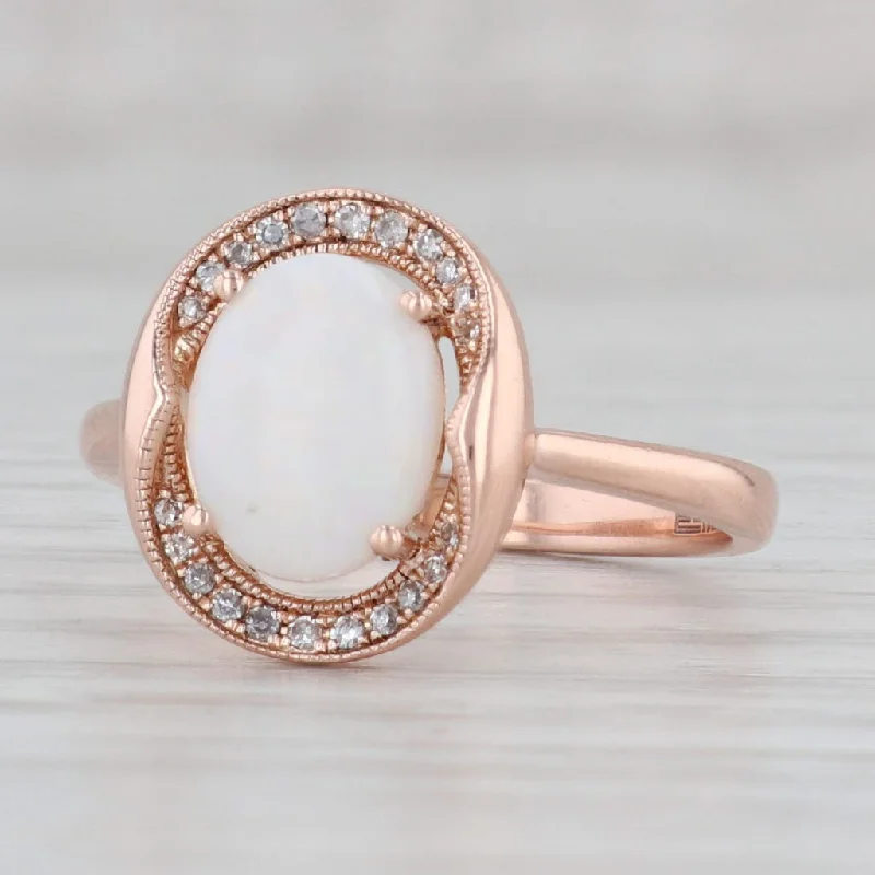 twisted band engagement rings for women-Effy Oval Opal Diamond Halo Ring 14k Rose Gold Size 7