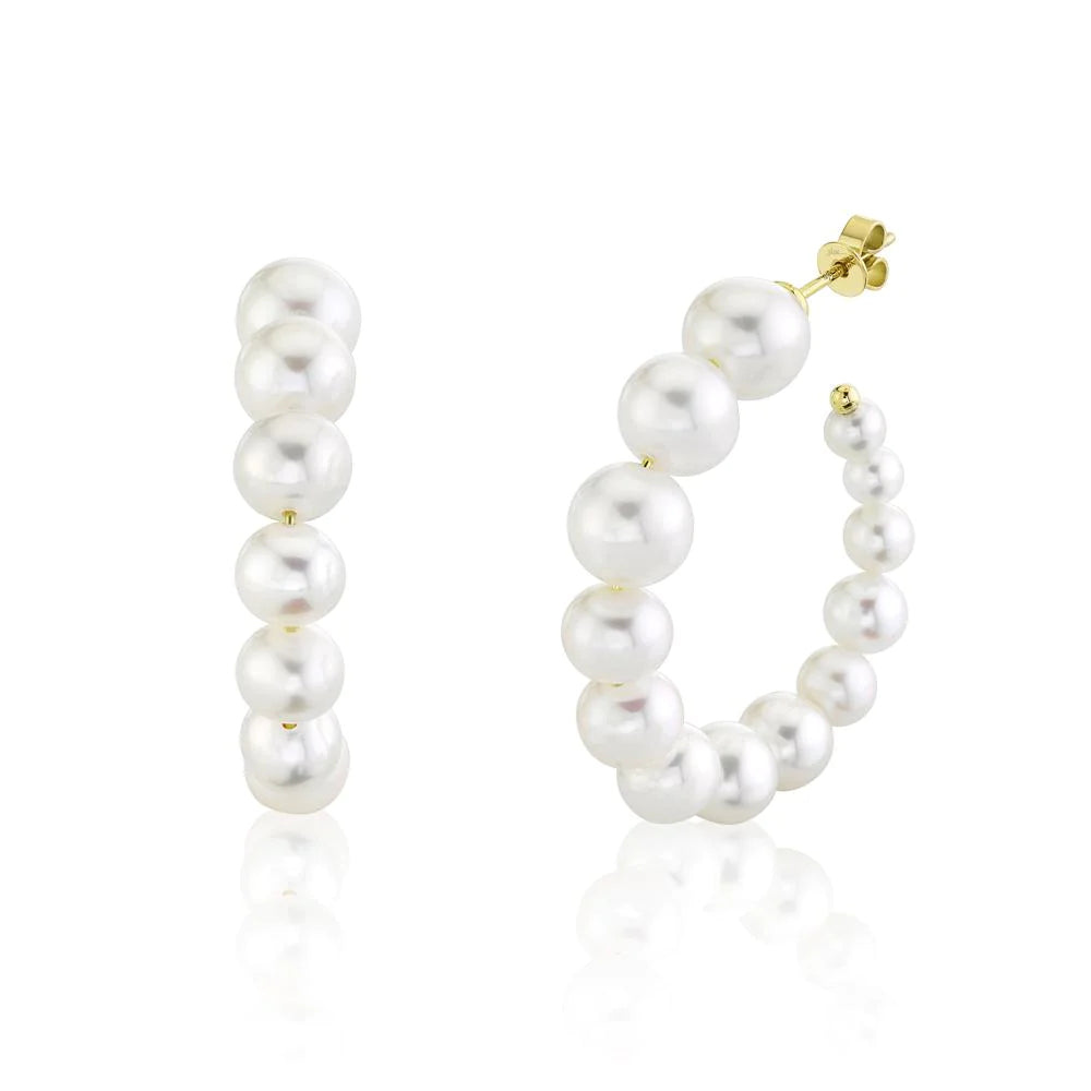 trendy drop earrings for women-Coco Cultured Pearl Yellow Gold Hoop Earrings