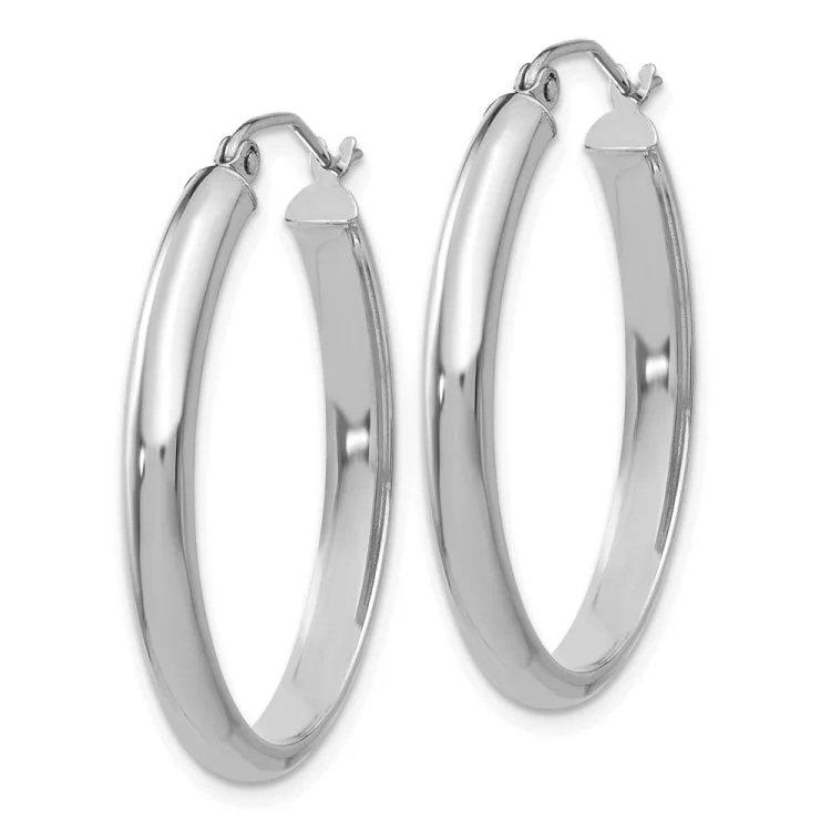 silver hoop earrings for women-14k White Gold Polished 3.5mm Oval Hoop Earrings