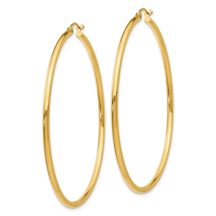 boho earrings for women-14k Polished 2x55mm Lightweight Tube Hoop Earrings